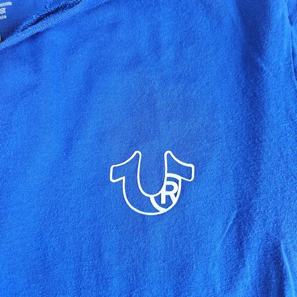 Men's True Religion Buddha & Horseshoe Logo T-Shirt Blue Short Sleeve Medium - Picture 3 of 6